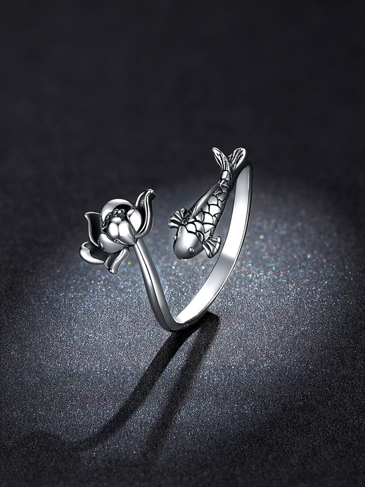 Adjustable Koi and Lotus Ring | Women’s Jewellery-Nora Luxe