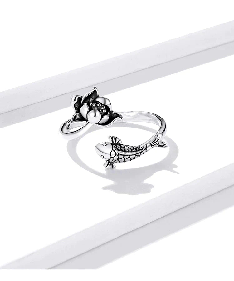 Adjustable Koi and Lotus Ring | Women’s Jewellery-Nora Luxe