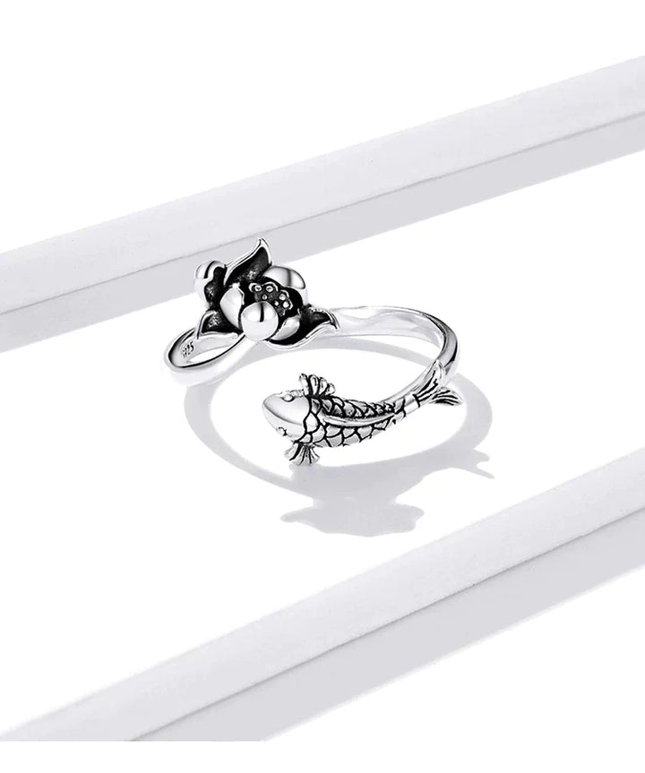 Adjustable Koi and Lotus Ring | Women’s Jewellery-Nora Luxe