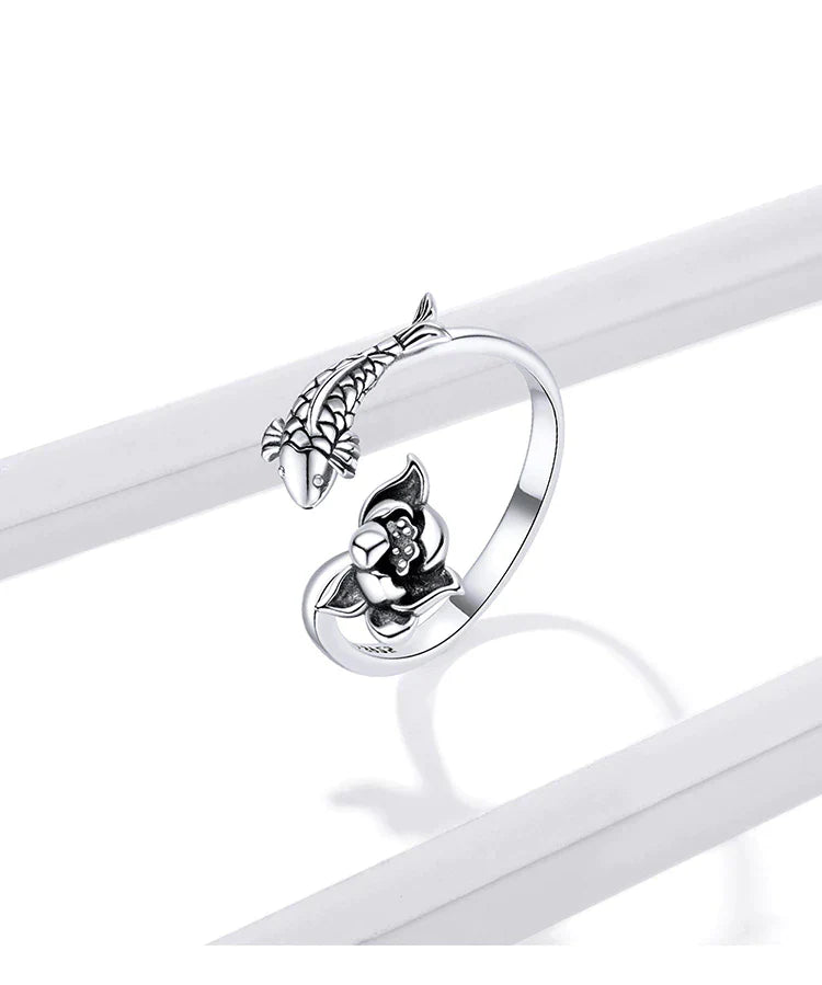 Adjustable Koi and Lotus Ring | Women’s Jewellery-Nora Luxe