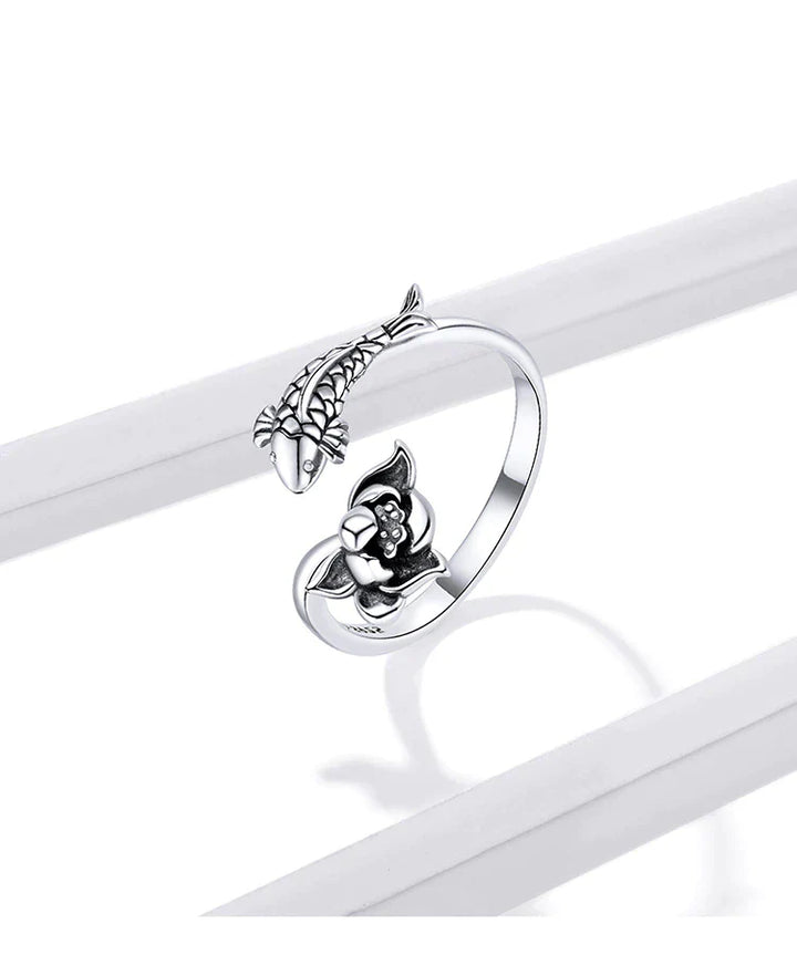 Adjustable Koi and Lotus Ring | Women’s Jewellery-Nora Luxe