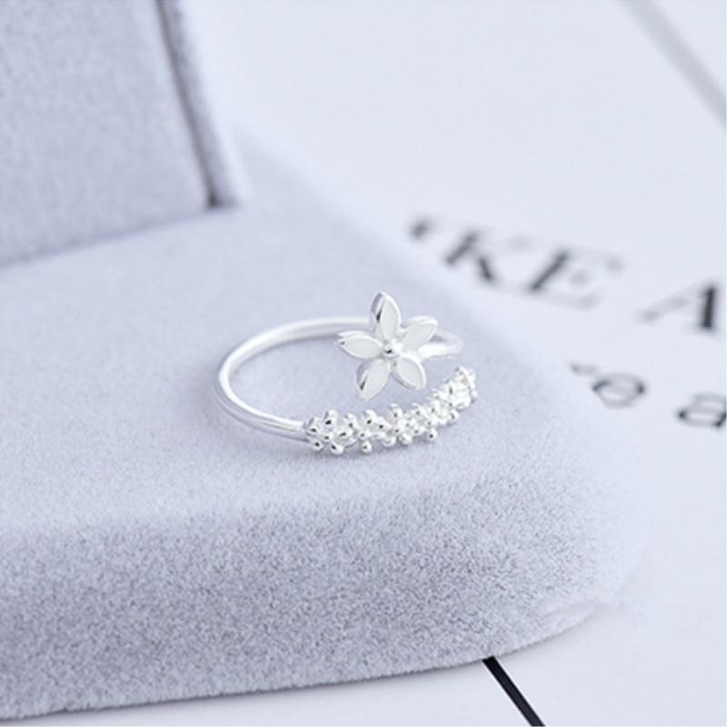 Adjustable Silver Ring with Enamel Wildflowers - Amaril-Nora Luxe