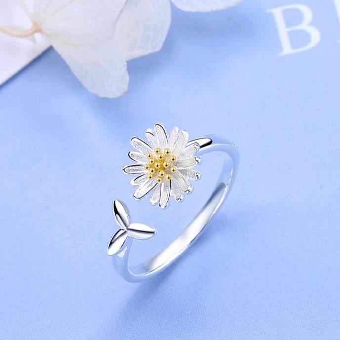 Adjustable Silver Sunflower Ring - Helios-Nora Luxe