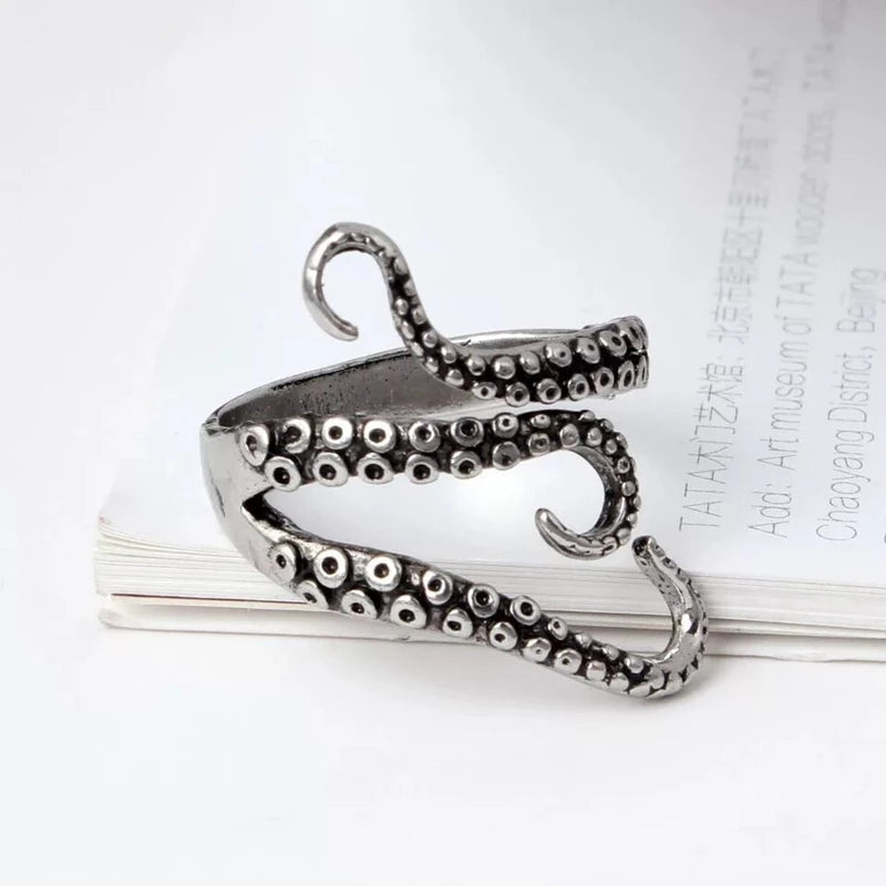 Adjustable Silver Tentacle Ring - Nautilus-Nora Luxe