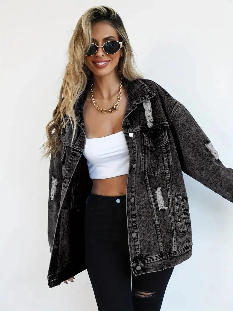 Waterproof & Lined Oversized Women's Denim Jacket with Hood – Autumn Magic Talia