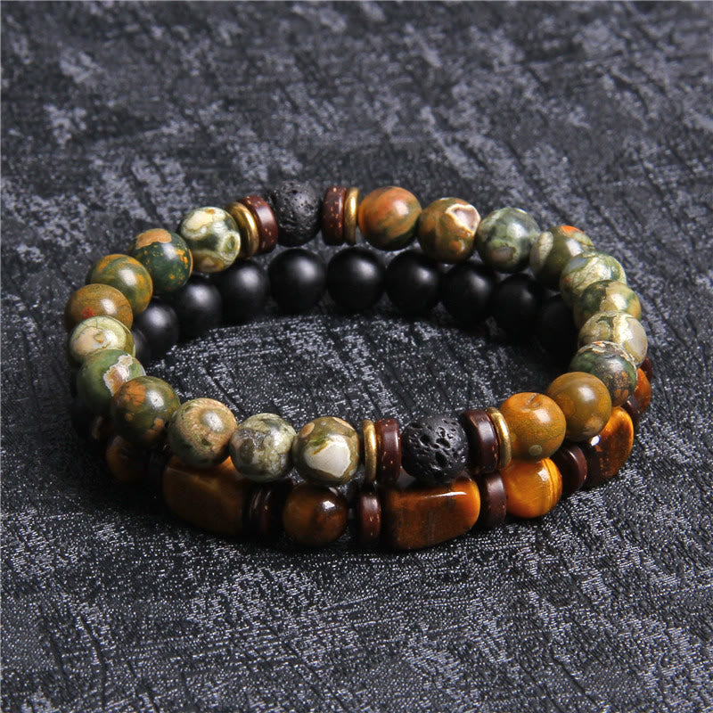 African Turquoise & Tiger Eye Bracelet - Naya-Tiger Eye & Onyx-Nora Luxe