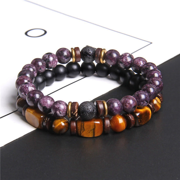 African Turquoise & Tiger Eye Bracelet - Naya-Tiger's Eye & Charoite-Nora Luxe
