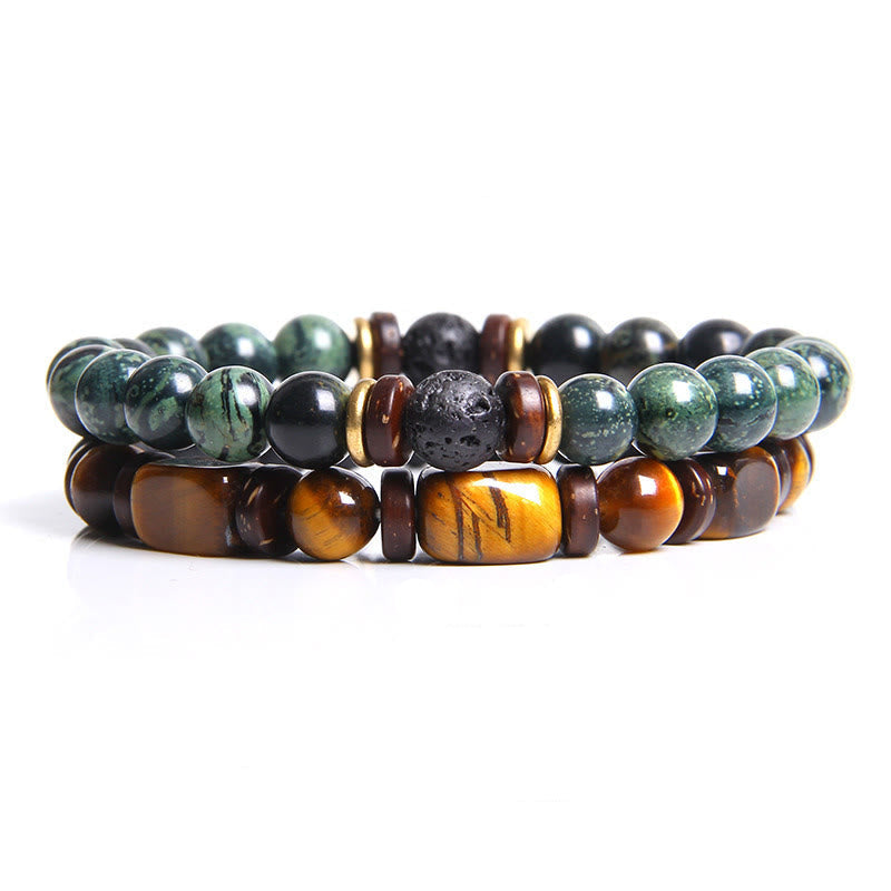 African Turquoise & Tiger Eye Bracelet - Naya-Tiger's Eye & Malachite-Nora Luxe