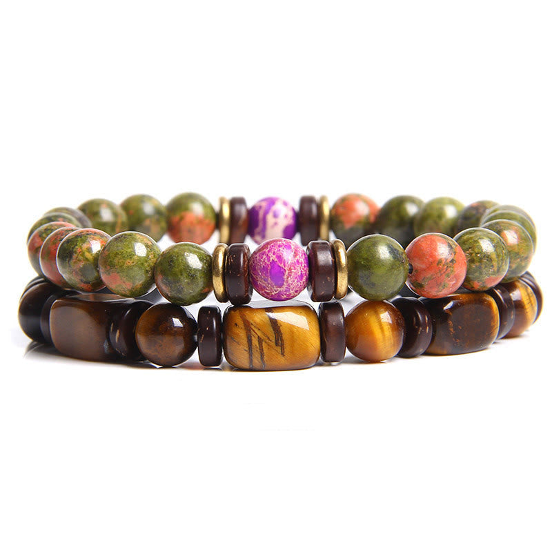 African Turquoise & Tiger Eye Bracelet - Naya-Tiger's Eye & Unakite-Nora Luxe