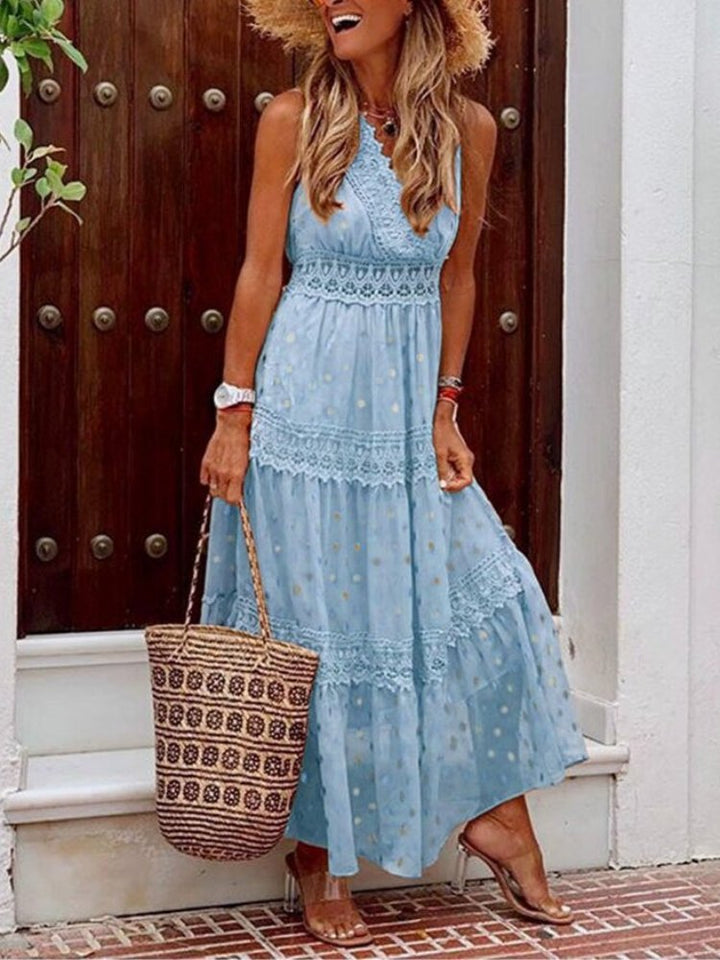 Airy Boho summer dress in Ibiza style with V-neck - Niva-Blue-S-Nora Luxe