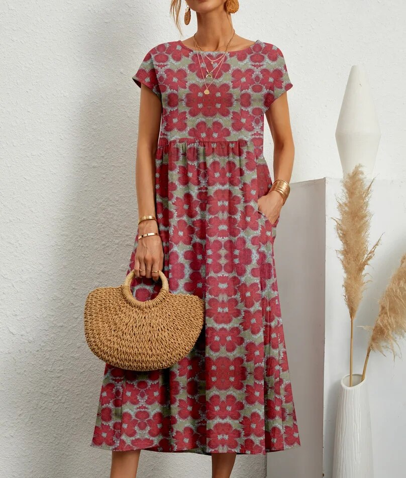 Airy cotton dress – Isadora-Red-S-Nora Luxe