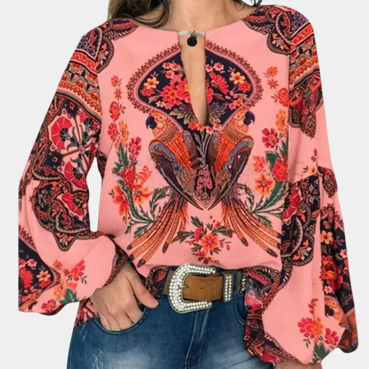 Airy ladies' summer blouse with floral print – Isabelle-Pink-XS-Nora Luxe