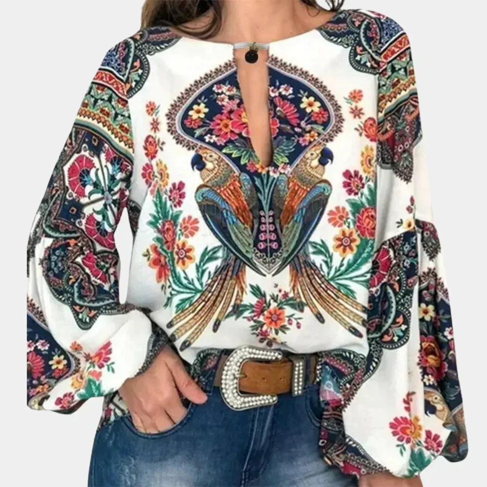 Airy ladies' summer blouse with floral print – Isabelle-White-XS-Nora Luxe