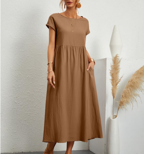 Airy linen dress - Elodie-Brown-S-Nora Luxe