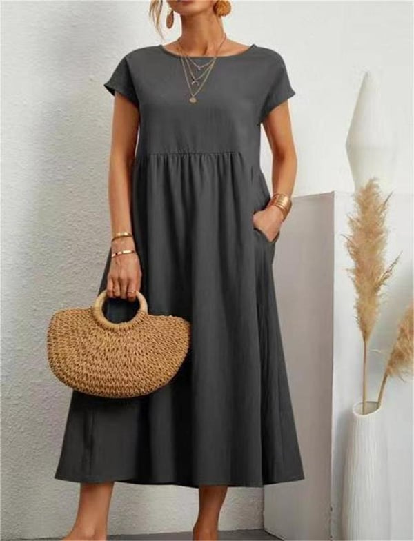 Airy linen dress - Elodie-Dark gray-S-Nora Luxe