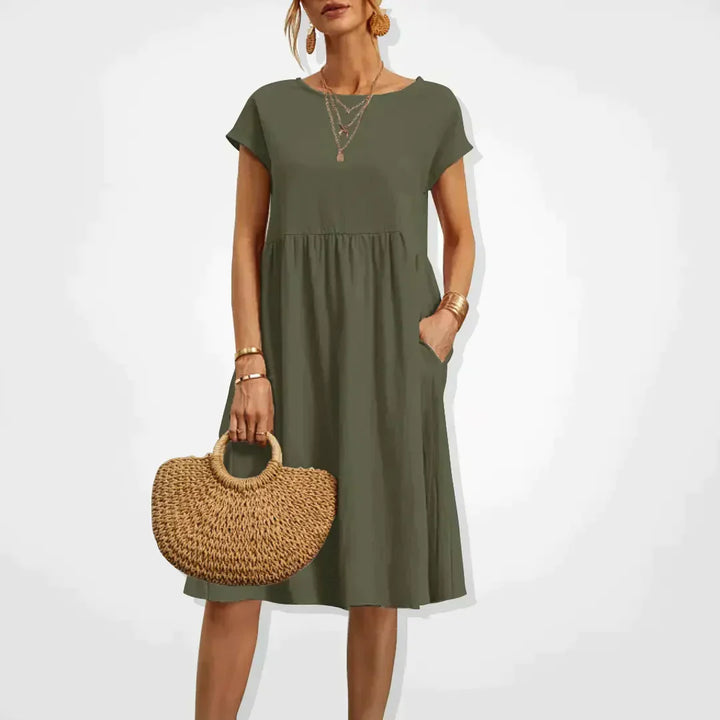Airy linen dress - Elodie-Green-S-Nora Luxe