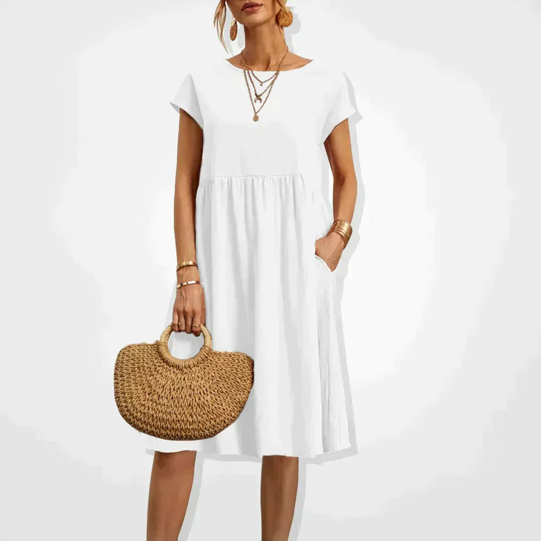 Airy linen dress - Elodie-White-S-Nora Luxe