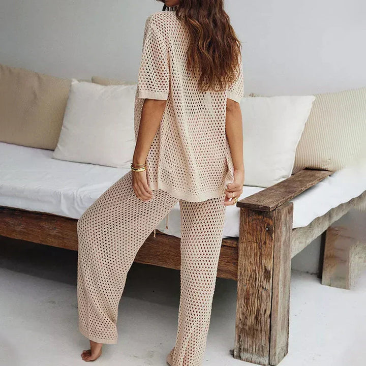 Airy & Stylish Summer Set with Cut-Outs and Long Trousers for Women – Liora-Black-S-Nora Luxe