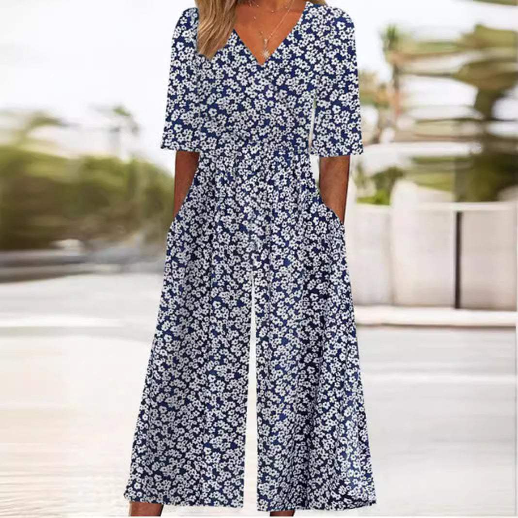 Airy & stylish women’s jumpsuit with wide leg – Elina-Navy blue-S-Nora Luxe