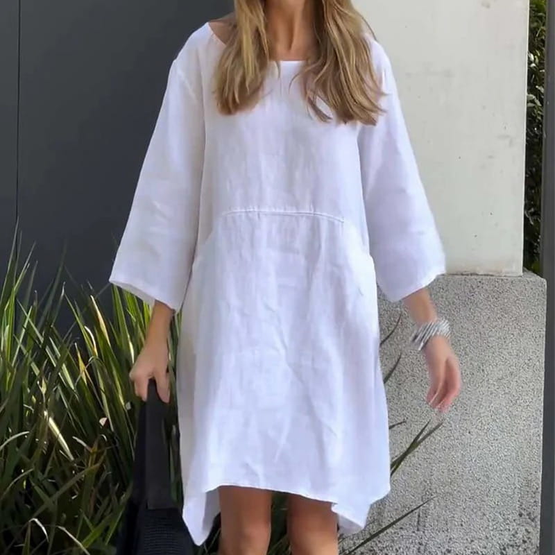 Airy summer dress with a loose fit & practical pocket – Malia-White-M-Nora Luxe