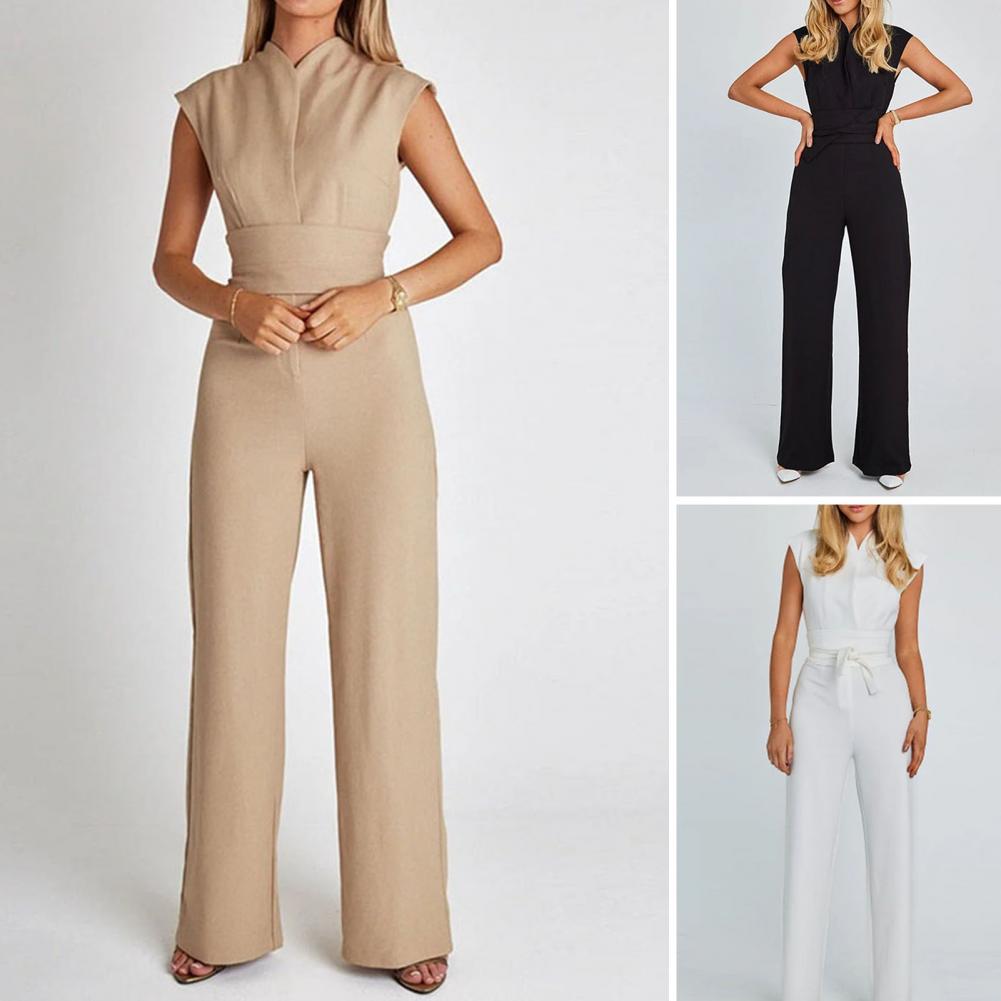 Airy women's jumpsuit with wide legs and a V-neck – Maribel-Black-S-Nora Luxe