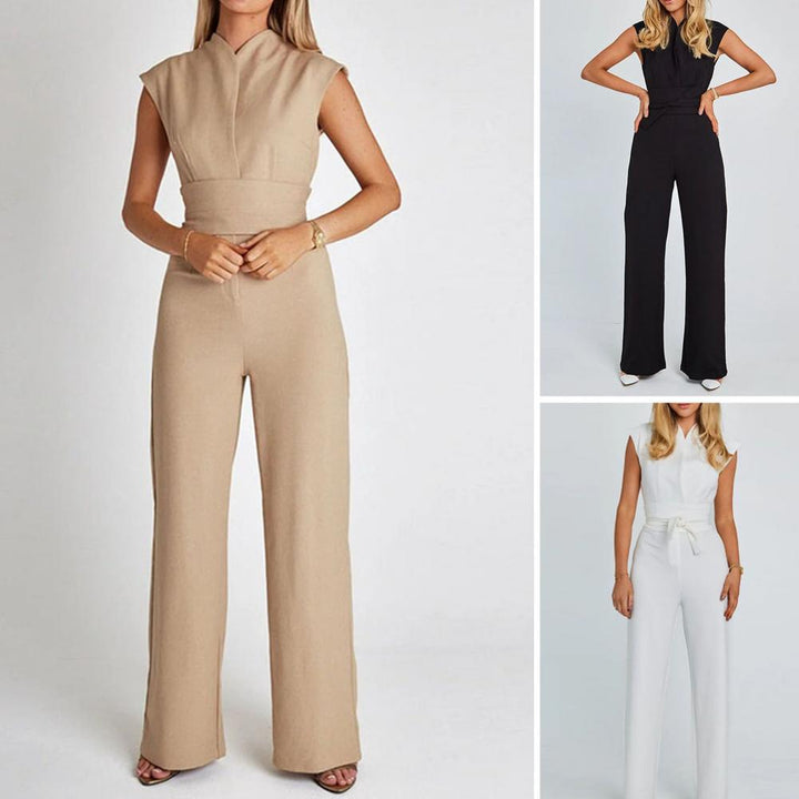 Airy women's jumpsuit with wide legs and a V-neck – Maribel-Black-S-Nora Luxe