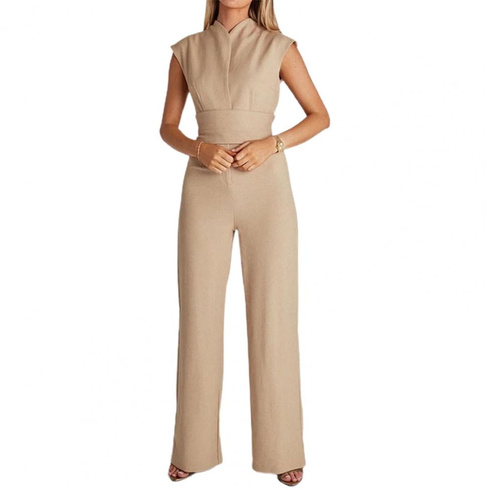 Airy women's jumpsuit with wide legs and a V-neck – Maribel-Black-S-Nora Luxe