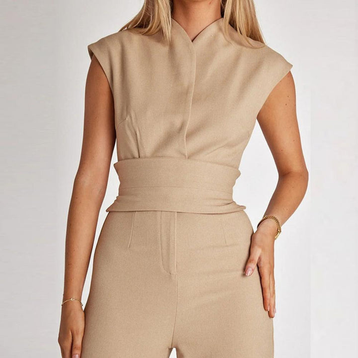 Airy women's jumpsuit with wide legs and a V-neck – Maribel-Black-S-Nora Luxe