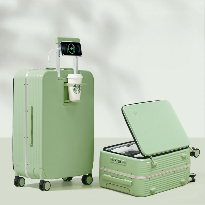 Aluminum frame hard shell suitcase with USB port – Turin-Green-S (42 L)-Nora Luxe