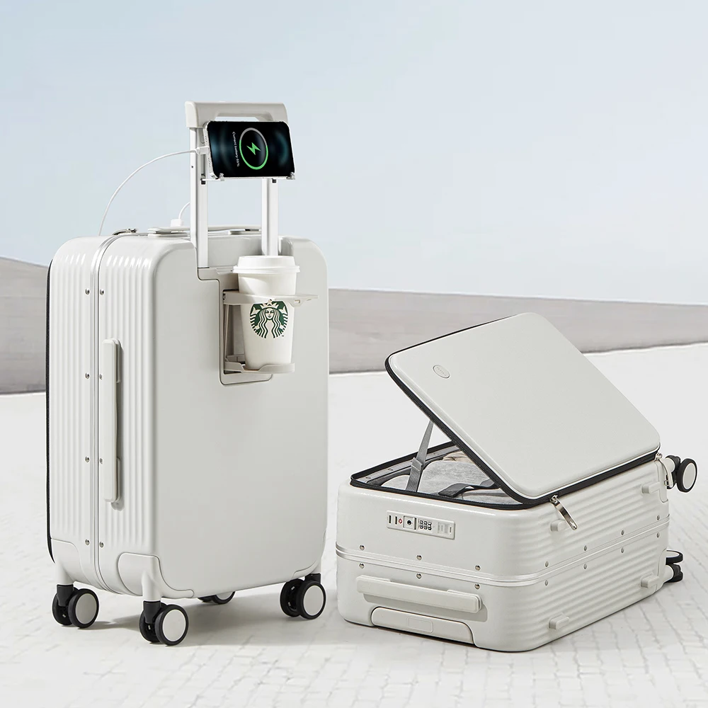 Aluminum frame hard shell suitcase with USB port – Turin-Yellow-S (42 L)-Nora Luxe