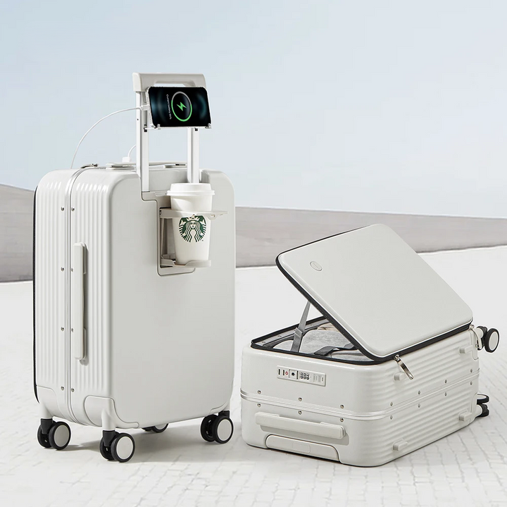 Aluminum frame hard shell suitcase with USB port – Turin-Yellow-S (42 L)-Nora Luxe