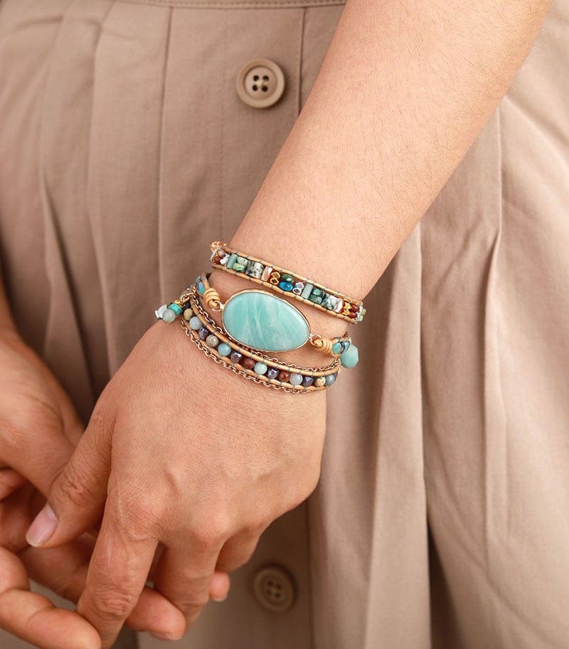 Amazonite Sea Blue Wrap Bracelet - Marina-Nora Luxe