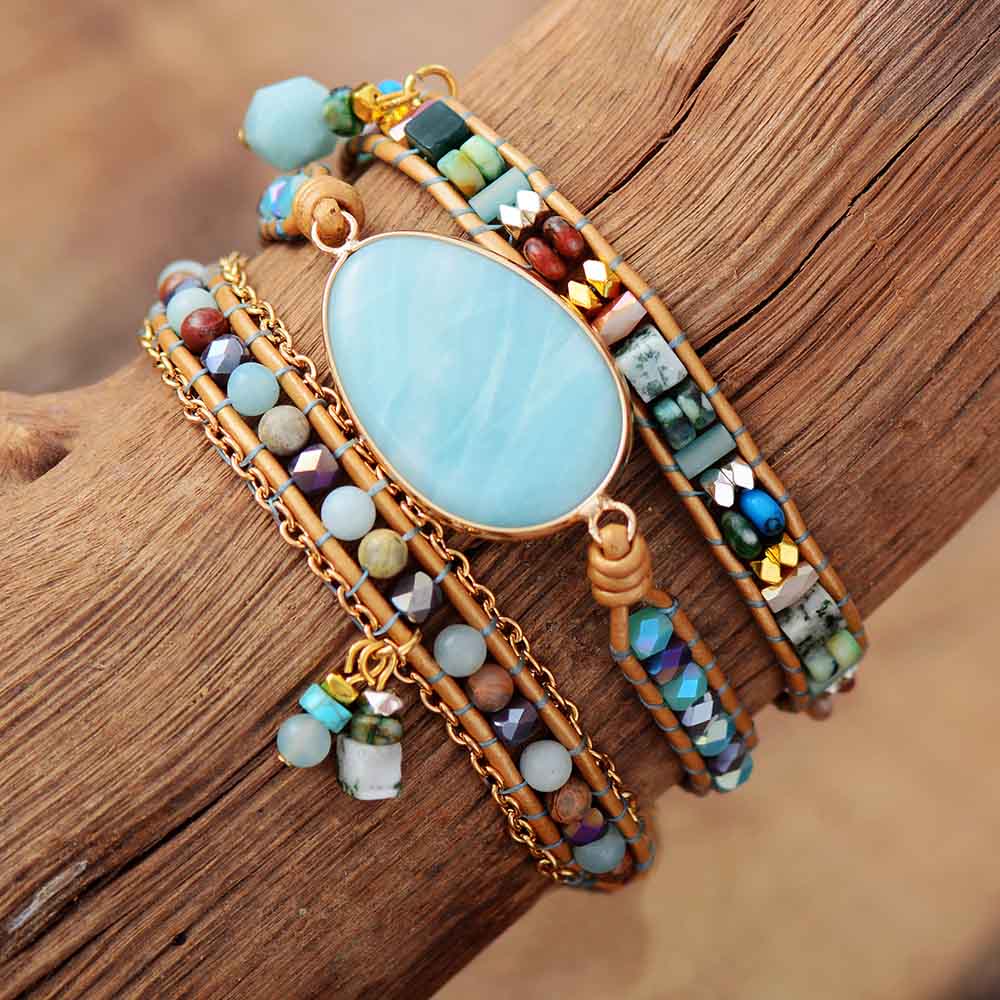 Amazonite Sea Blue Wrap Bracelet - Marina-Nora Luxe