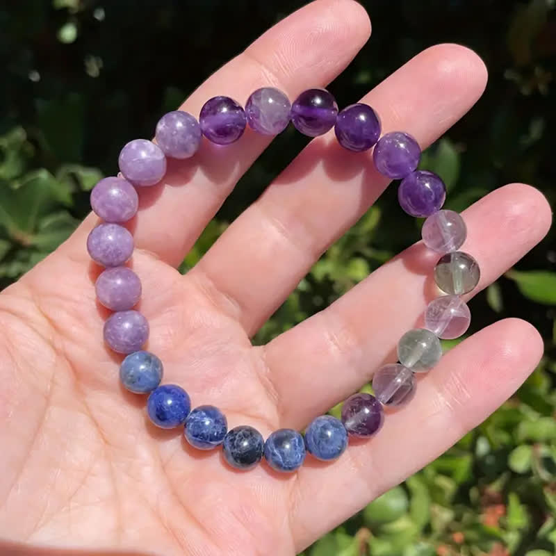 Anti-Anxiety Amethyst, Lepidolite and Lapis Lazuli Bracelet - Aurora-Nora Luxe