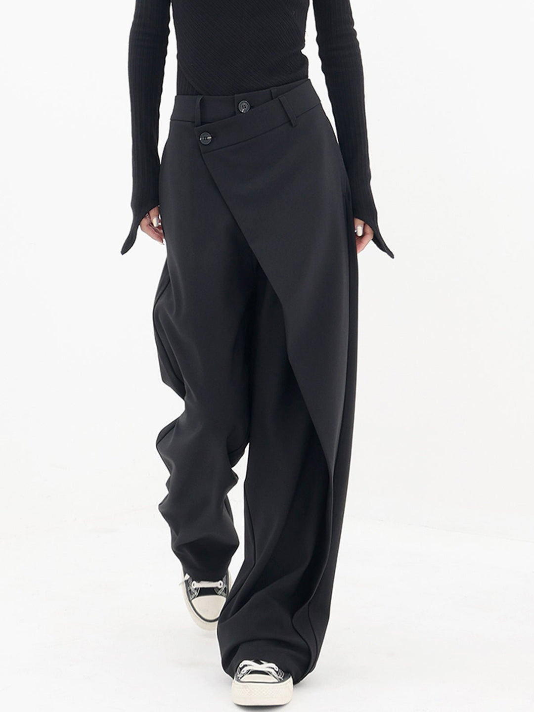 Asymmetrical Comfort Trousers - Livia-Black-S (4-6)-Nora Luxe