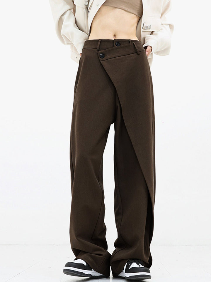 Asymmetrical Comfort Trousers - Livia-Dark Brown-S (4-6)-Nora Luxe