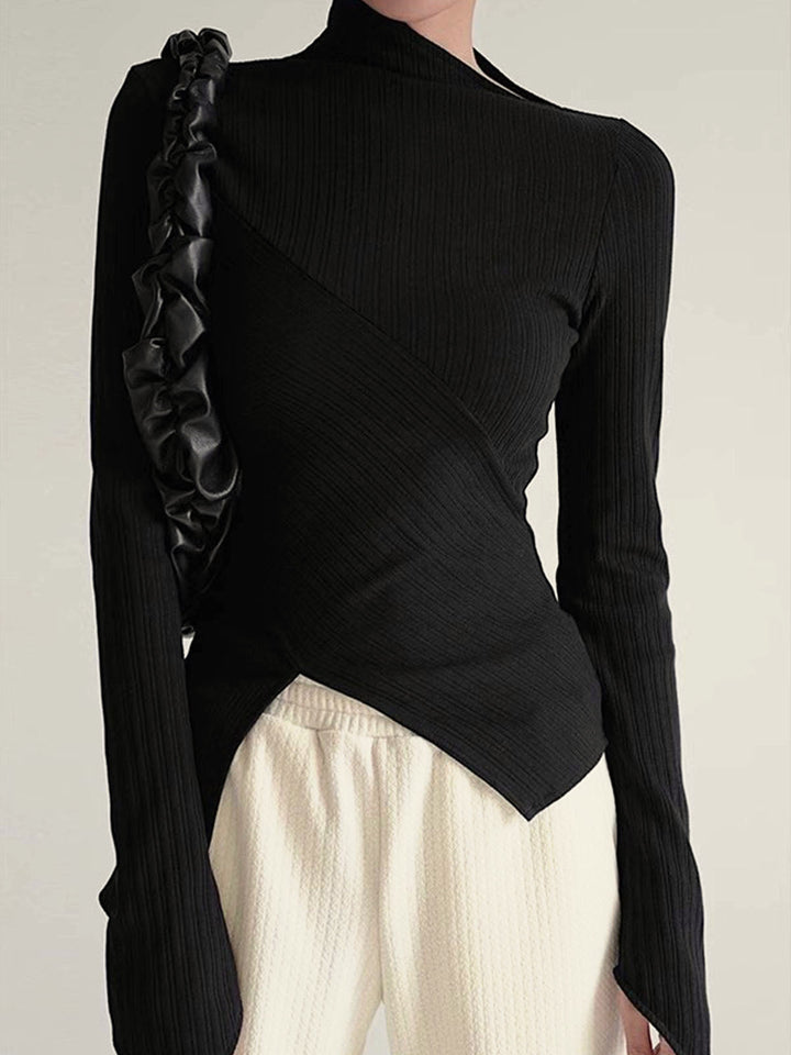 Asymmetrical Jumper with Cut for Ladies - Amelia-Black-XS-Nora Luxe