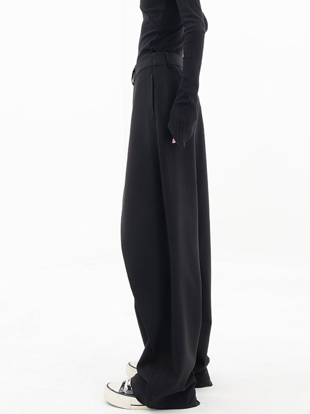 Asymmetrical Wide Women's Trousers with Double Button – Noa-Black-XS-The Livary