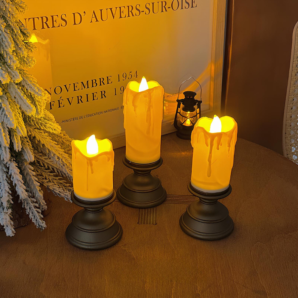 Atmospheric LED Candles - GlowFlicker-Candleholders - 3 Pieces-Nora Luxe
