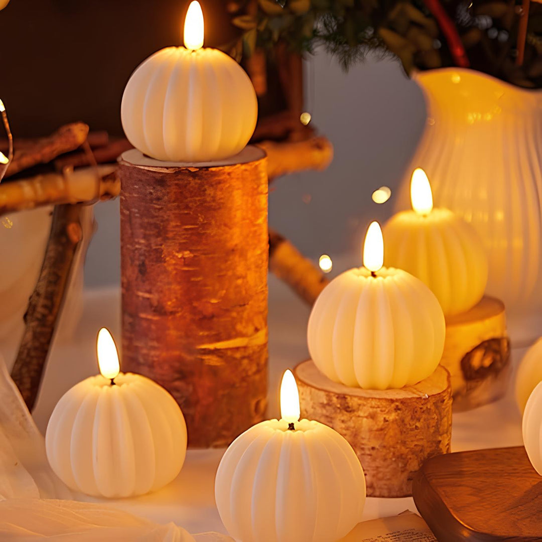 Atmospheric LED Candles - GlowFlicker-Pumpkin Candles - 12 Pieces-Nora Luxe
