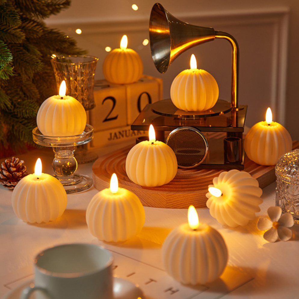 Atmospheric LED Candles - GlowFlicker-Pumpkin Candles - 12 Pieces-Nora Luxe
