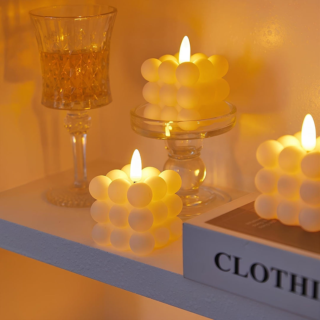 Atmospheric LED Candles - GlowFlicker-Sphere-shaped Cube Candles - 12 Pieces-Nora Luxe