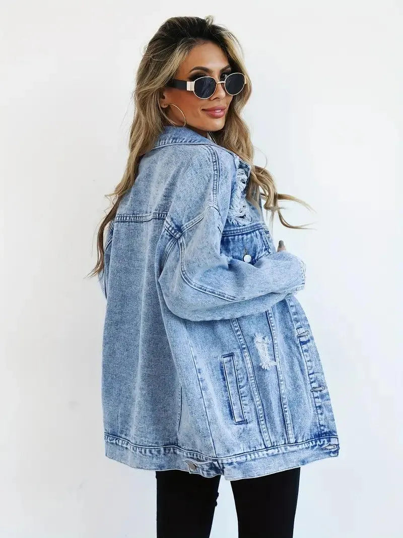 Waterproof & Lined Oversized Women's Denim Jacket with Hood – Autumn Magic Talia