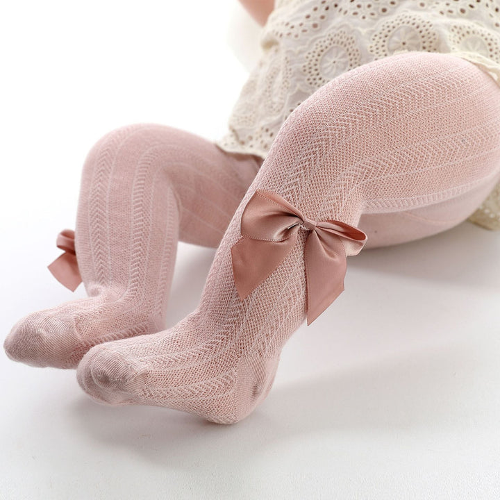 Baby Girls' Tights With Bow – Spring & Autumn-Pink-0 to 1 year old-Nora Luxe