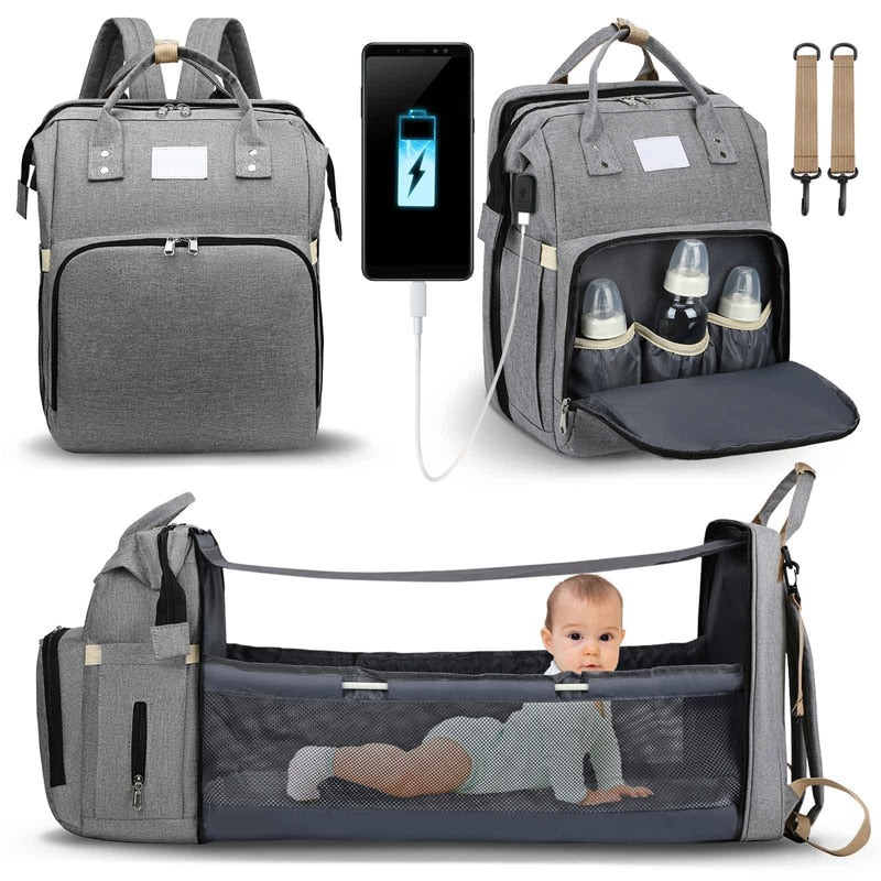 Portable Baby Bed and Nappy Bag – Multi-Function Travel Backpack