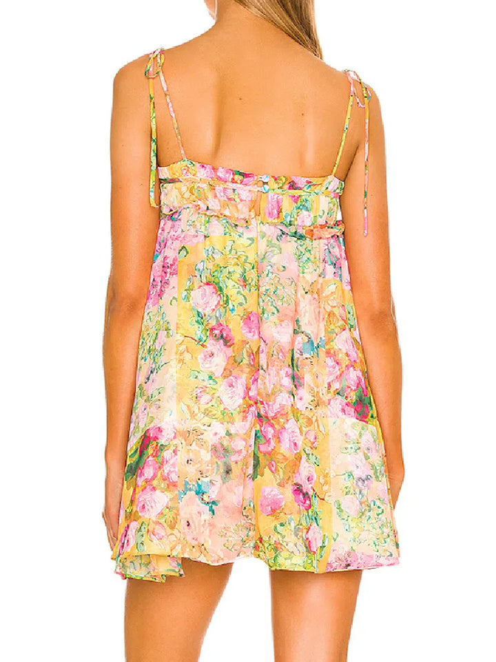 Backless Bohemian Mini Dress with Floral Print – Juliette-S-Nora Luxe