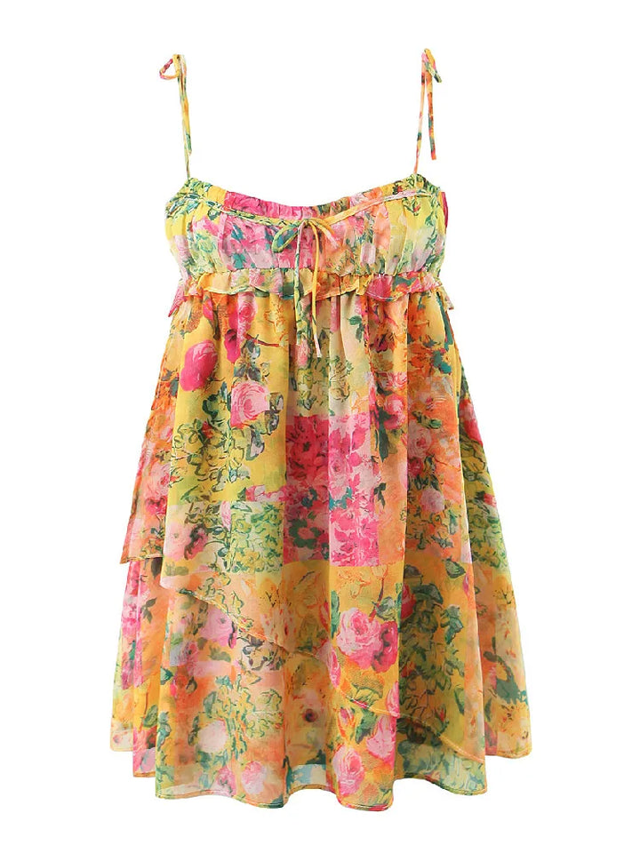 Backless Bohemian Mini Dress with Floral Print – Juliette-S-Nora Luxe