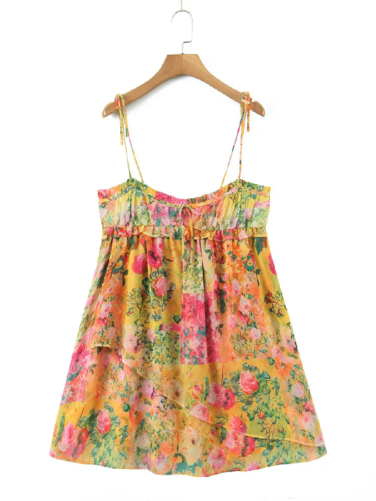 Backless Bohemian Mini Dress with Floral Print – Juliette-S-Nora Luxe