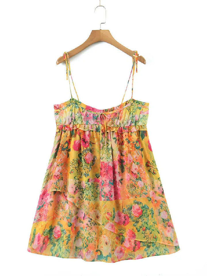 Backless Bohemian Mini Dress with Floral Print – Juliette-S-Nora Luxe