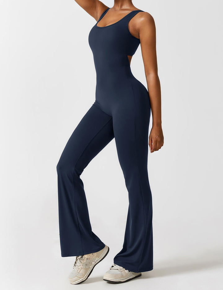Backless jumpsuit with flared trousers – Liv-Dark blue-S-Nora Luxe